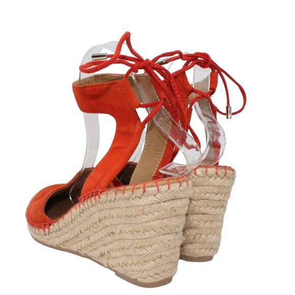 Franco Sarto L Markiska Esparilles 9M Orange Suede Beige Jute Wedge Sandal Heels - Picture 5 of 12